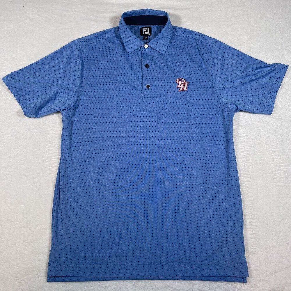 FootJoy Golf Men's Medium Stretch Light Blue Polka Dots Pullover Polo Shirt - Picture 3 of 9